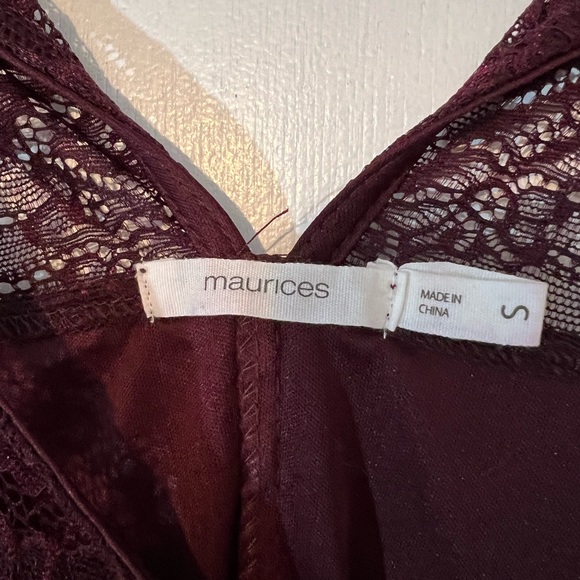 MAURICES Cold Shoulder Lace Ruffle Maroon Dress - Size Small - Picture 4 of 5